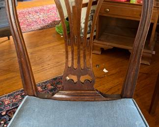 Set of 8 Mid-18th Century (Circa 1770) Mahogany Thomas Chippendale Dining Chairs with Light Blue Velvet Upholstery. Photo 2 of 4.