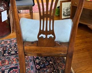 Set of 8 Mid-18th Century (Circa 1770) Mahogany Thomas Chippendale Dining Chairs with Light Blue Velvet Upholstery. Photo 3 of 4.