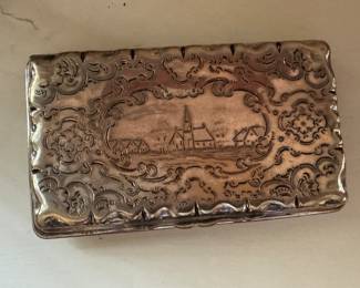 5.25" x 3.25" Dutch Silver Snuff Box with Decorated Church Motif. Circa 1800. Photo 2 of 3.