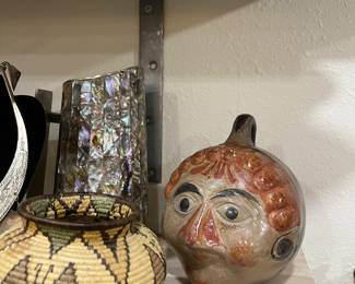 Native American Antique Pottery Bank, handwoven basket