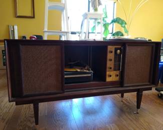Vintage record player credenza