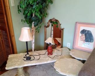 Marble bench with matching tables
