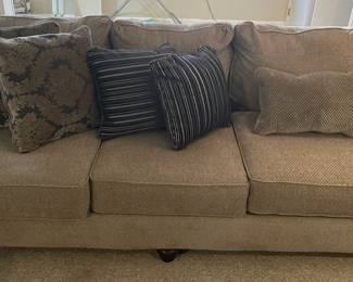 Sleeper sofa with pillows.