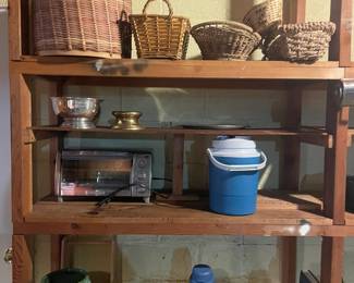 Assorted baskets and picnic items.