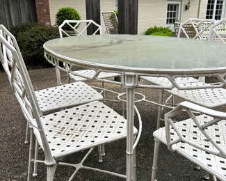 Brown Jordan Calcutta Outdoor Mid Century Table- 6 Chairs, Glass Top