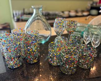 Mexican hand blown confetti rock glasses