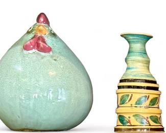 Pottery Chicken and Ceramic Vase