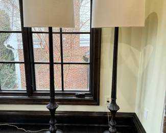 Pair of antique wooden floor lamps