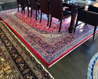 Keshan red and blue pile rug (13' 3" x 9' 6")