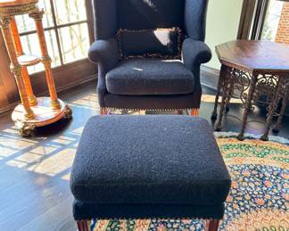 Black Wingback Chair with Ottoman
