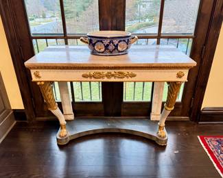 Italian guilt console table with marble top - 46" (W) x22.5" (D) x36" (H)
