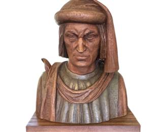 Medici Bust by Ferdinando Stuflesser Woodcarver, Ortisei, Italy - 23" (W) x 25" (H with base)