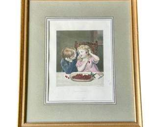 "Cherry Earrings" by H. Bourne Color Tinted Engraving