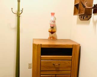 Oak Media Cabinet / Vintage Coat Rack / Display Shelf