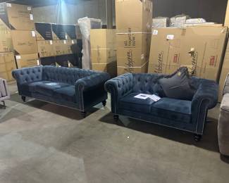 Grand chesterfield tufted sofa, Ls and chair $1800