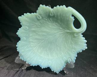 Fenton Jadeite Green Milk Glass Leaf Plate Dish