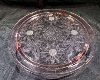 Vintage Jeanette Pink Depression Glass 3-Footed Cake Plate 