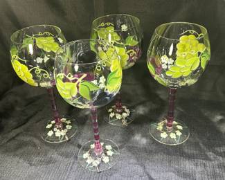 Hand Painted Wine Glasses w/ Stem Charms