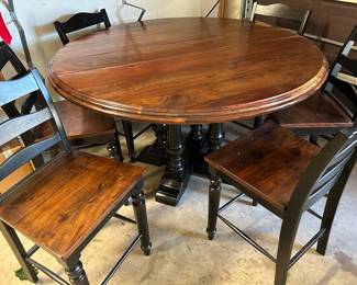 Counter Hight Pedestal Table/ Six Chairs 