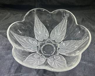 Vintage Pressed Cut Glass Bowl with Hobnail Leaf Pattern