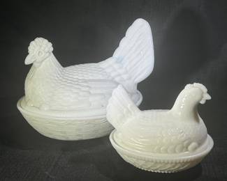 Vintage Milk Glass Hens on Nests