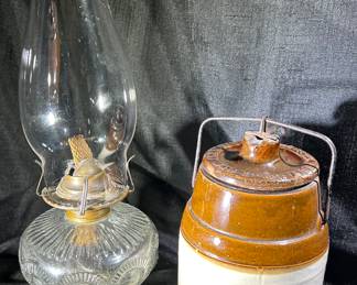 Antique Oil Lamp, Canning Crock