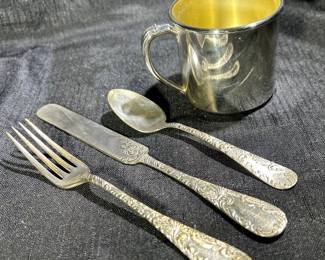 Silver Plate Baby Cup and Youth Flatware Set