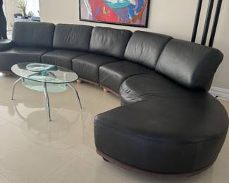 Mid modern S-Shaped 3 piece Sectional With Brown Accented  sueded back and Ottoman (pictured separately)