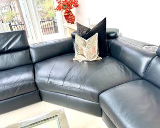 Five piece black Natuzzi, sectional with power, headrest and power recline. 2 sectionals available