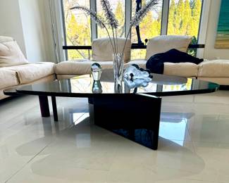 Saporiti Art Deco Black  lacquered  multi Level Table with Purple Legs