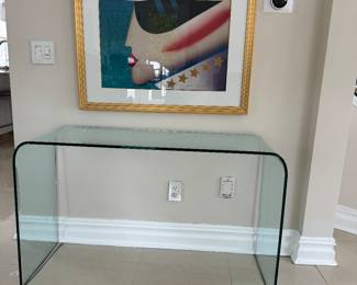 Mid modern tempered glass waterfall consol table. 