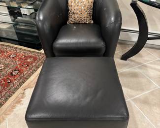 Italsofa Leather Swival Bucket Chair with Ottoman