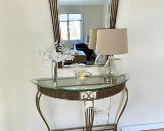 Semi Circle Bronze and Glass Console Table