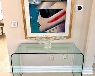 Robin Morris "Commodore" signed Lithograph.  1987.  Waterfall Glass Console Table