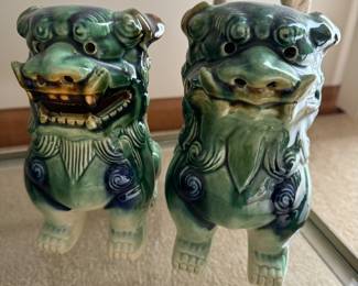 Vintage 1960's Pair of Chinese Ceramic Foo Dog Statues