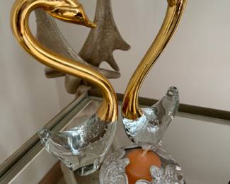 Vintage Pair Of RARE Murano Controlled Bubble Glass Swans