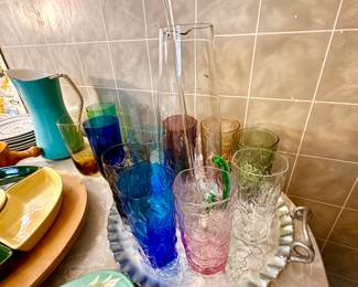 Colored glassware sets.