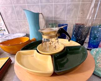Mini Pyrex carafe & lazy susan server.