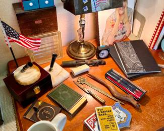Office desk items.