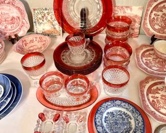Ruby thumbprint glass.