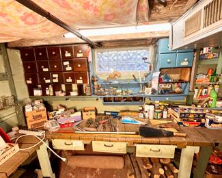 Workbench full of useful items.