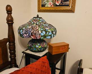 "Tiffany Style" stained glass lamp, original paintings and other framed art