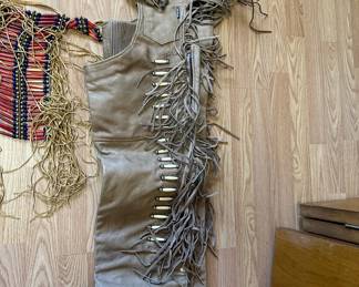 Leather beaded fringe chaps