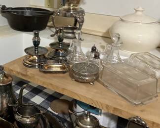 Silver plate tea sets and serving pieces and flatware sets