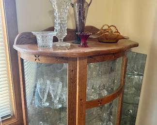 Display cabinets (two matching), glass dish sets 