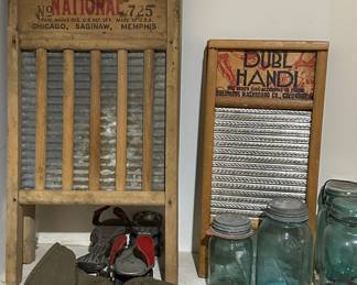 antique washboards, roller skates, Ball jars 