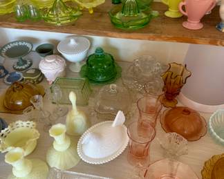 Custard glass by Indiana, Wedgewood, Uranium glass, collectible dishes and glass