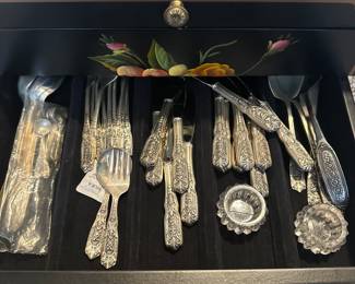 Milburn Rose Sterling Flatware set by Westmorland (Large set in ornate hand painted box)