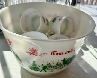 Tom and Jerry punch bowl and cups Hazel Atlas