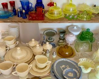 Custard glass by Indiana, Wedgewood, Uranium glass, collectible dishes and glass